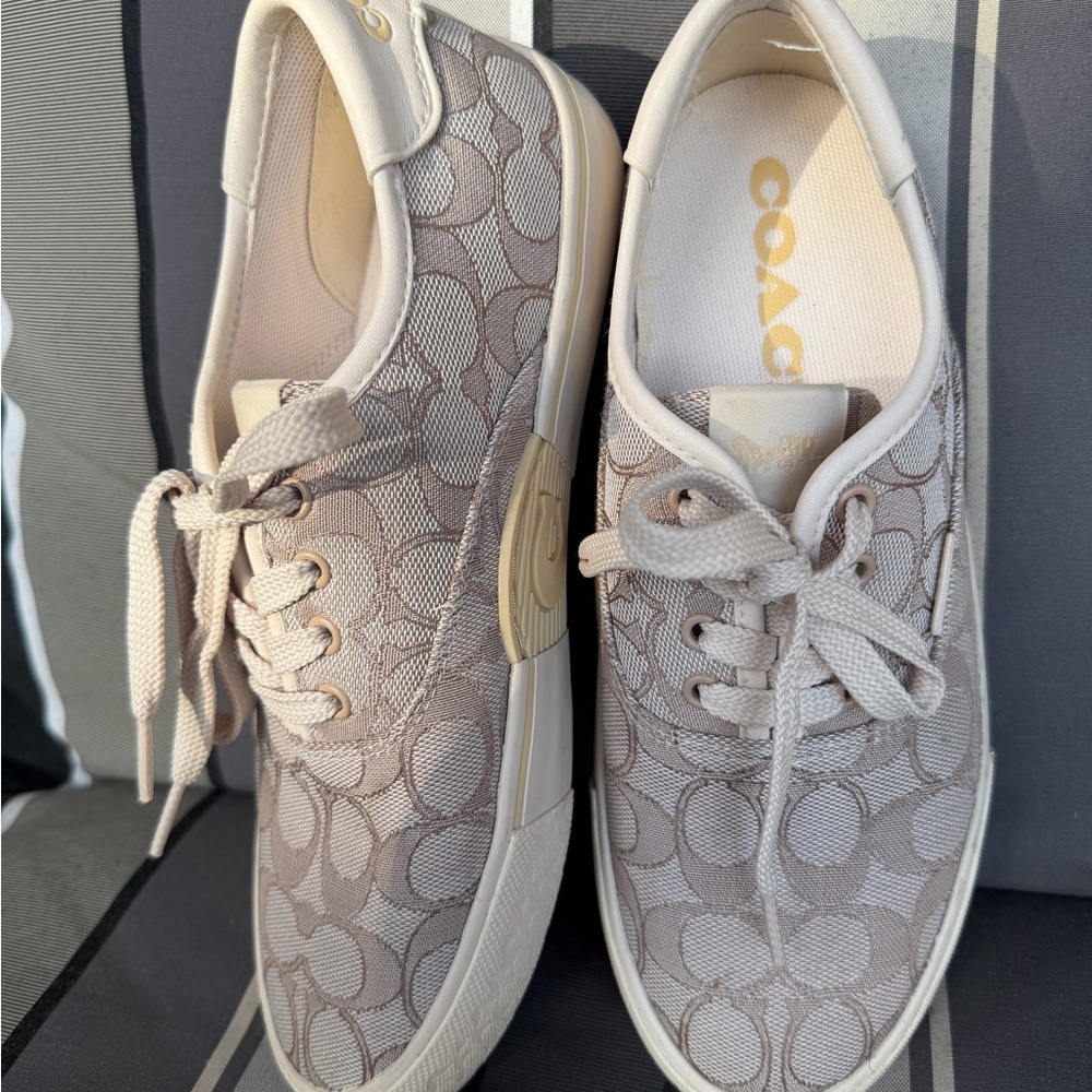 Coach Beige Signature Jacquard Low-Top Sneakers